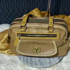 Coach Leather Bonnie Satchel Shoulder Bag  Camel Red Satin Interior 13382